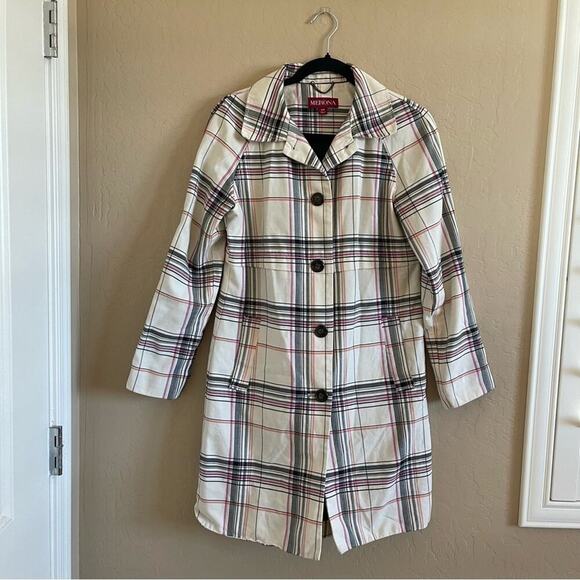 Merona Cream Plaid Classic Trench Coat - Picture 1 of 4